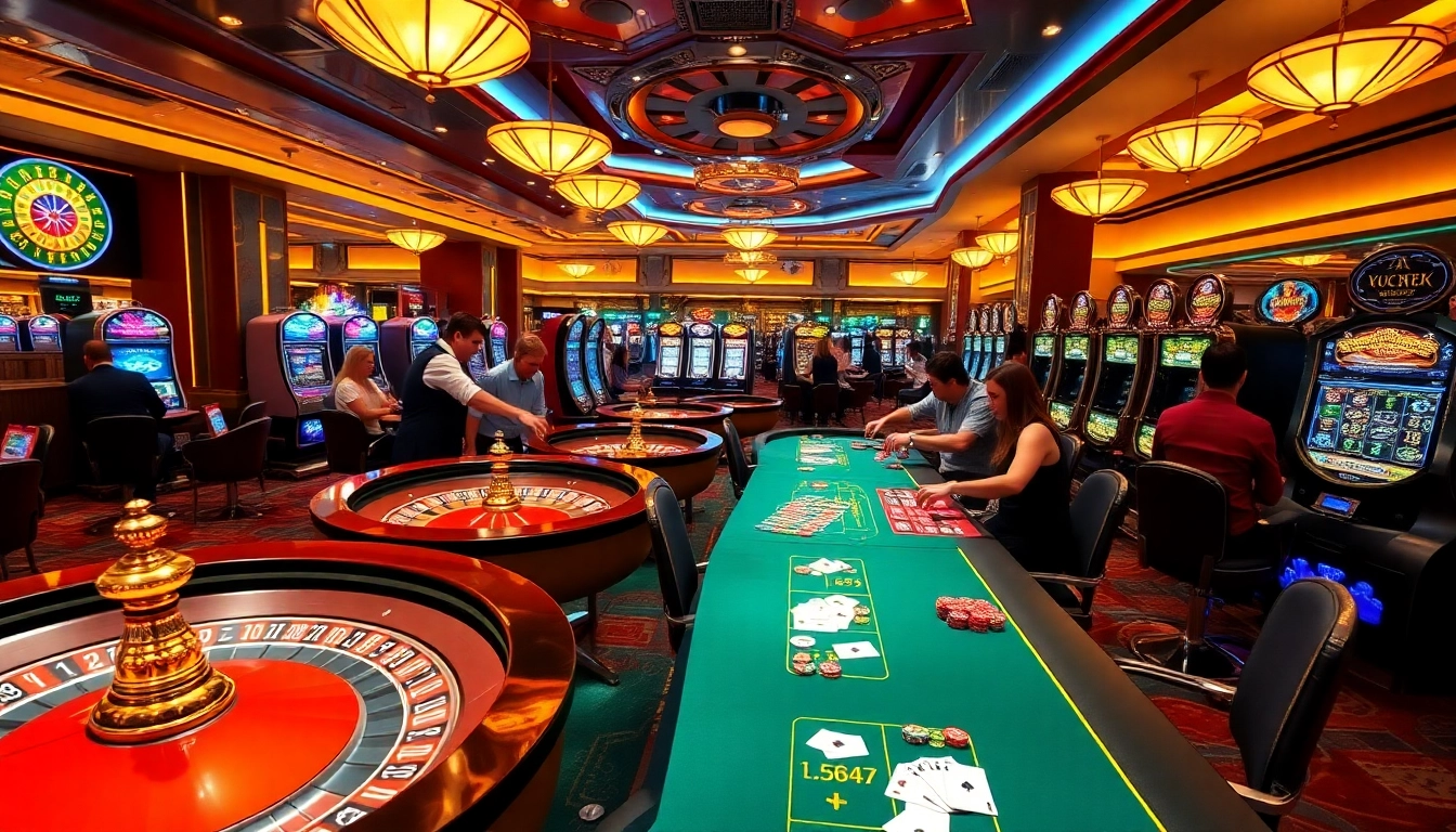 C168 game in an immersive casino setting, highlighting vibrant slot machines and excited gamblers.