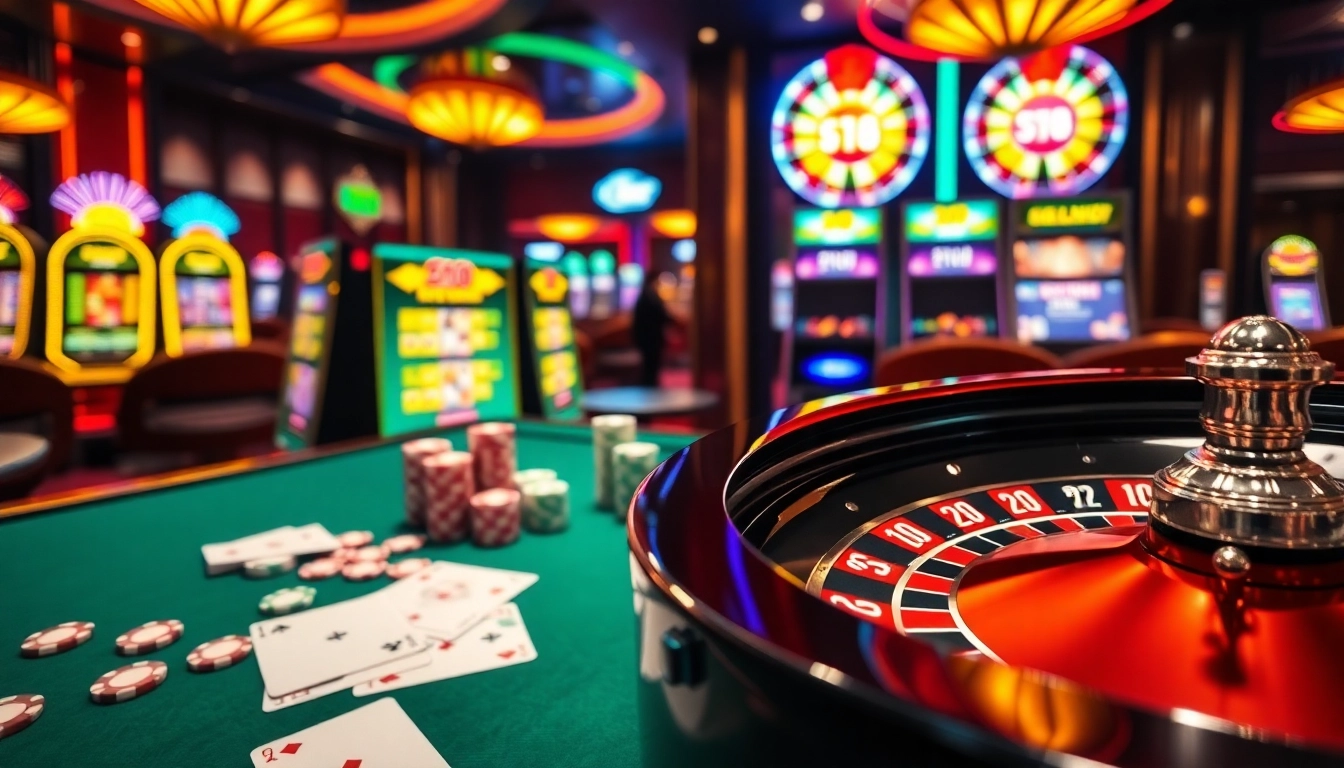 Experience the excitement of winning at VN168 casino with colorful poker chips and roulette.