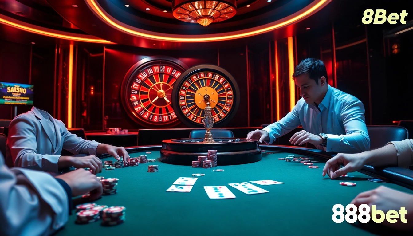 Experience the thrill of high-stakes poker at 88bet's vibrant casino scene with colorful chips and cards.