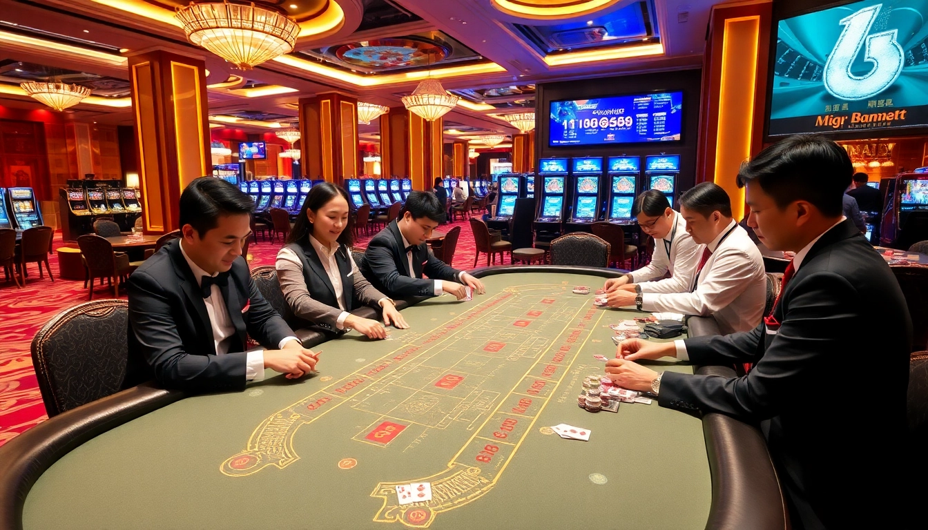 Experience the excitement at Lc88 with players betting at a luxurious baccarat table.