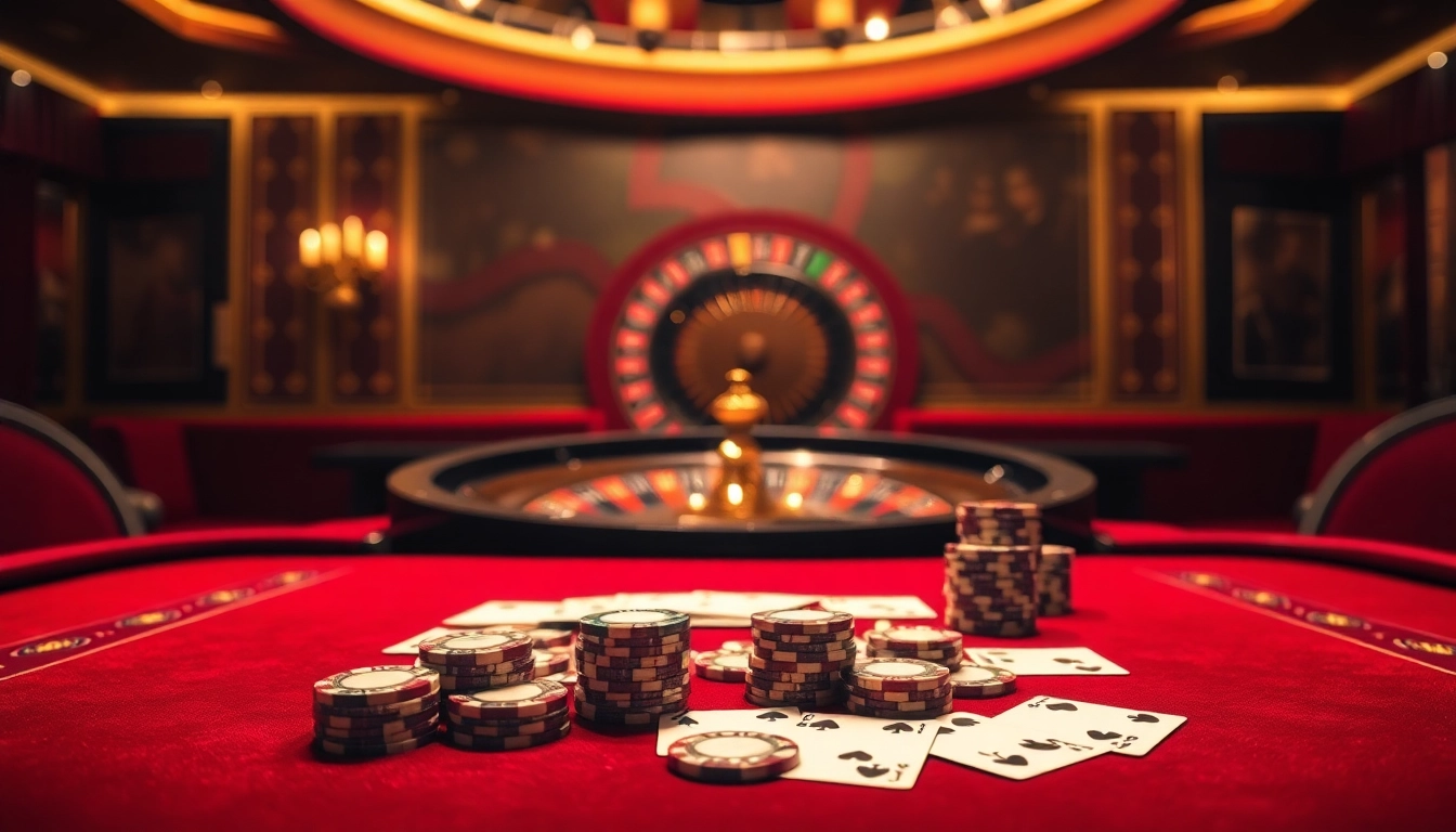 Playing cards and chips at a luxurious casino table showcasing Lc88 excitement.