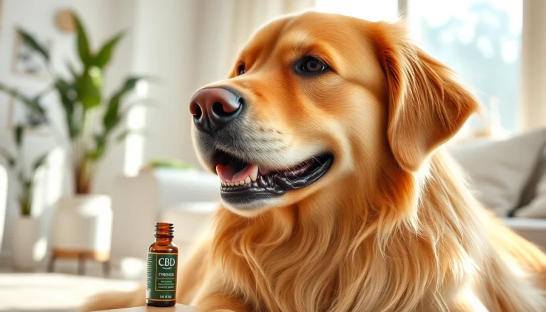 Dog receiving CBD Oil For Dog treatment in a bright, cheerful environment, showcasing health benefits.