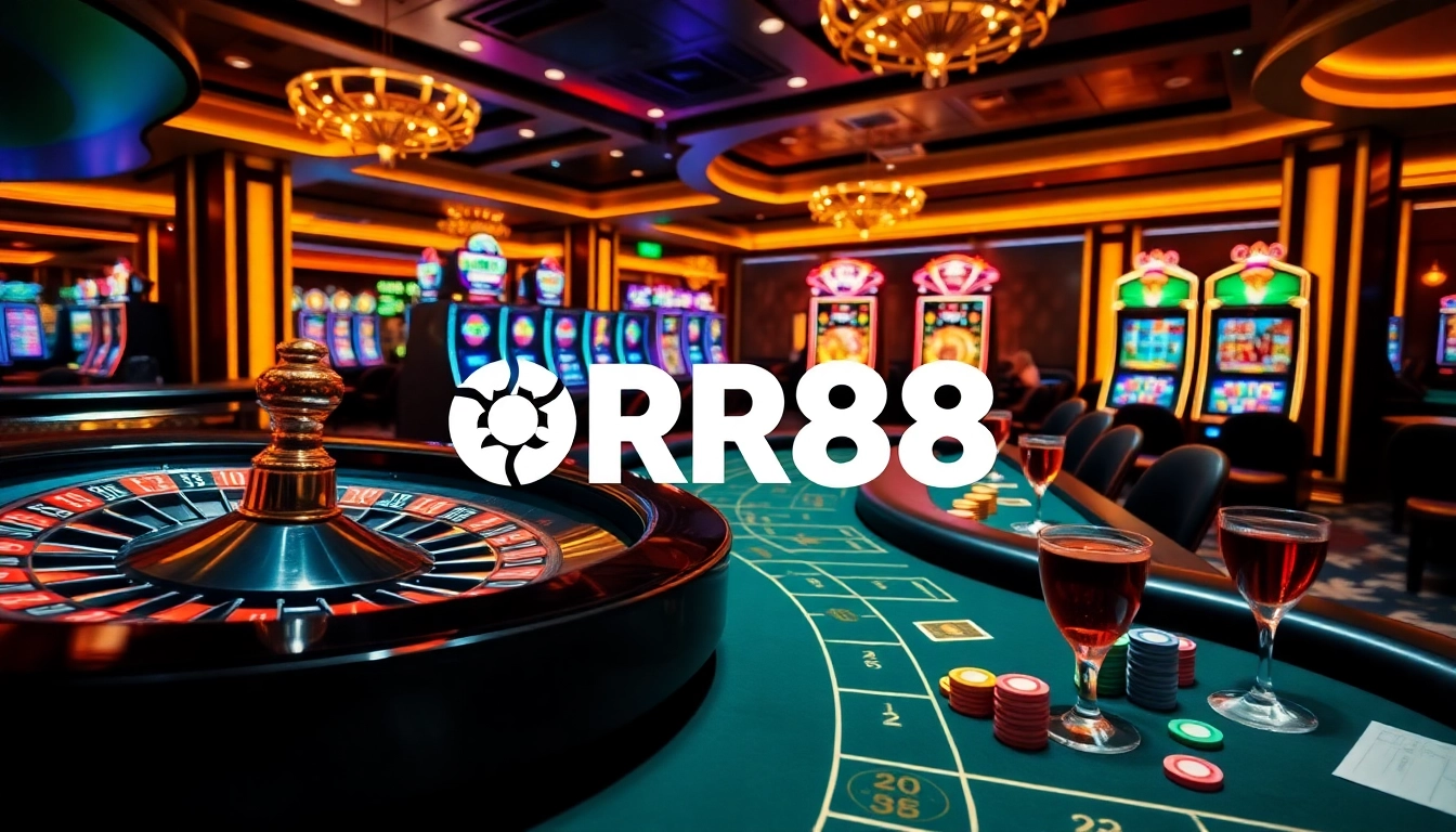 Experience exhilarating gaming action at RR88 with stunning casino visuals featuring roulette and poker.