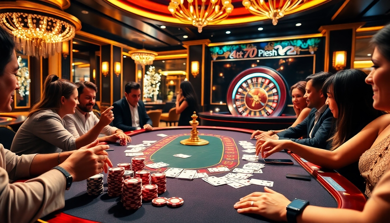 Players enjoy a thrilling poker game at a luxurious casino table featured in the 7mcn scene.