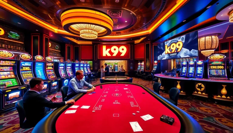 Players enjoying thrilling games at k9k9 casino with vibrant tables and slot machines.