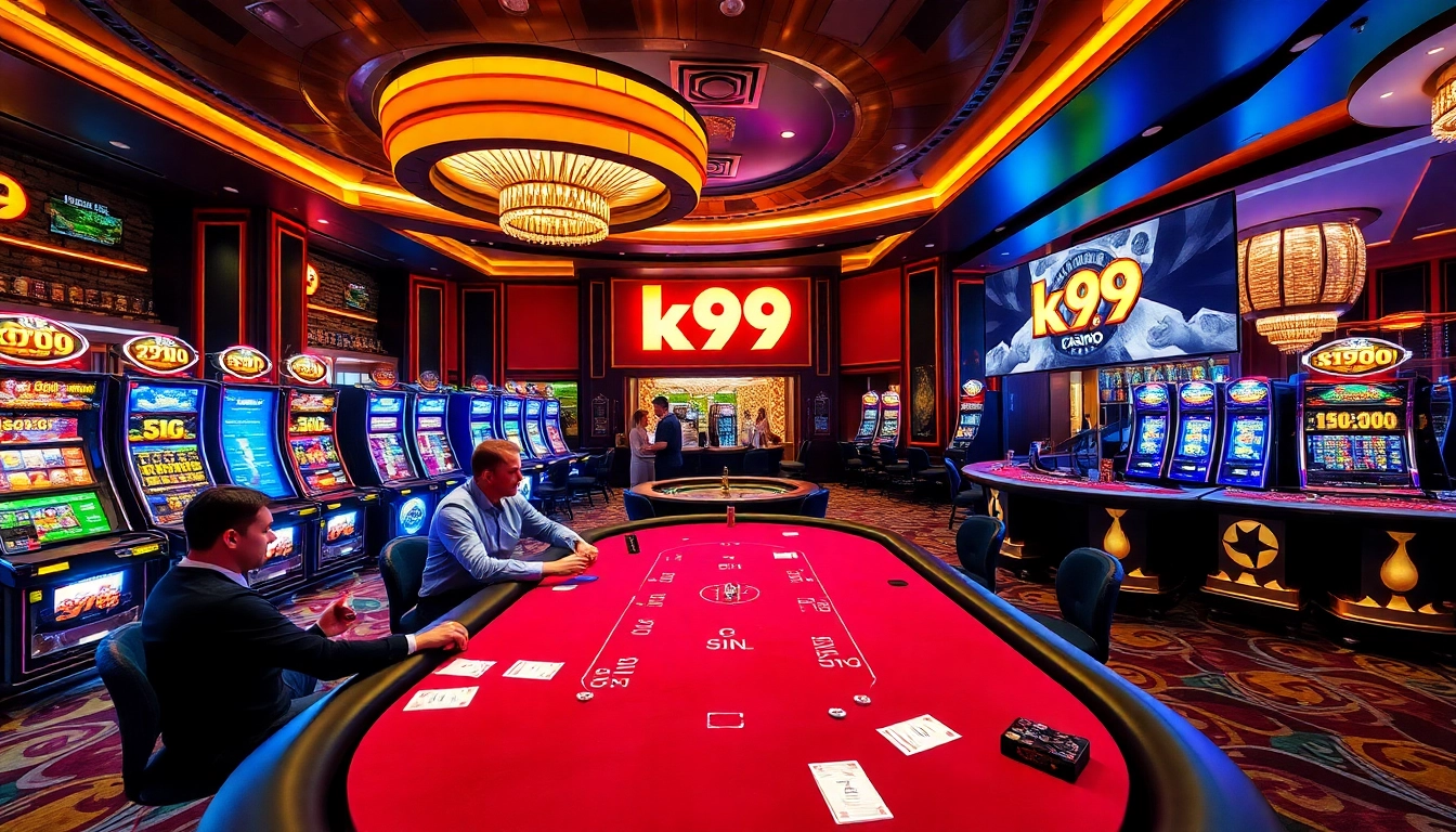 Players enjoying thrilling games at k9k9 casino with vibrant tables and slot machines.