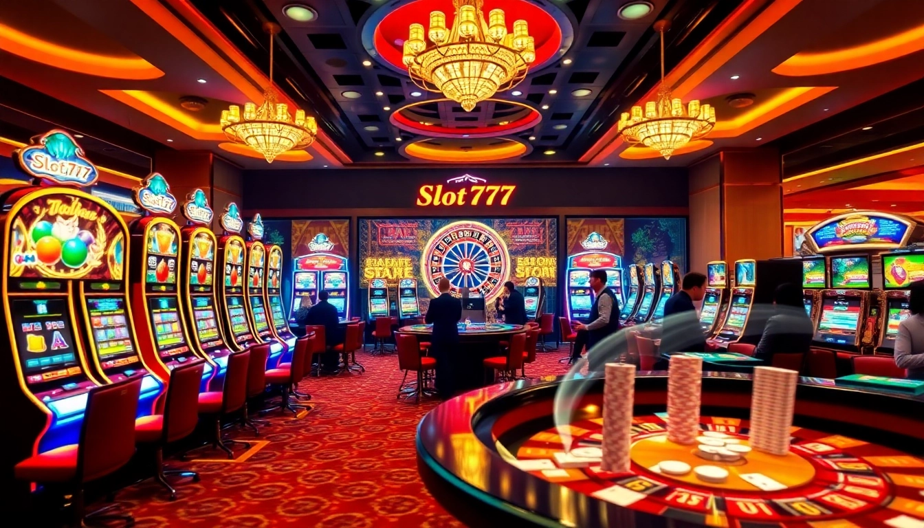 Experience thrilling gameplay with slot777, featuring vibrant slot machines and casino atmosphere.