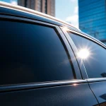 Tinting showcasing the best window tint Chattanooga TN on a sleek car with vibrant city backdrop.