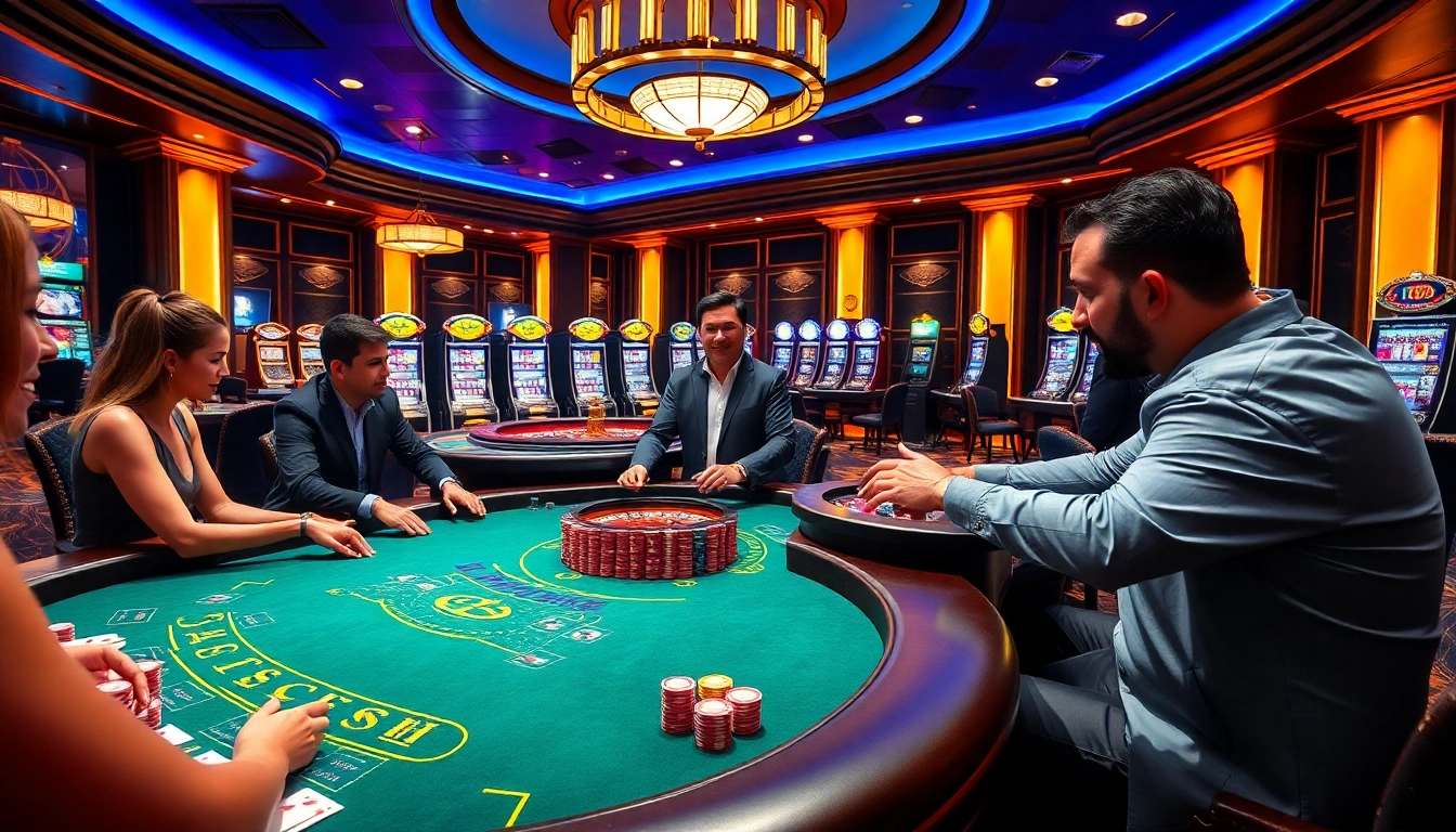 K9K9 casino players enjoying an exciting poker game with colorful chips and cards on an elegant table.