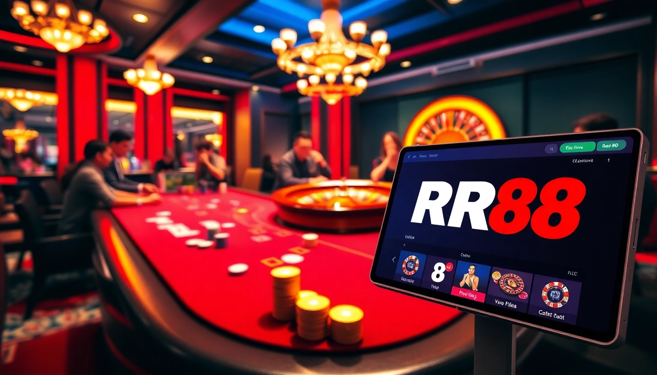 Competitive gamblers enjoying a thrilling poker game at RR88 casino.