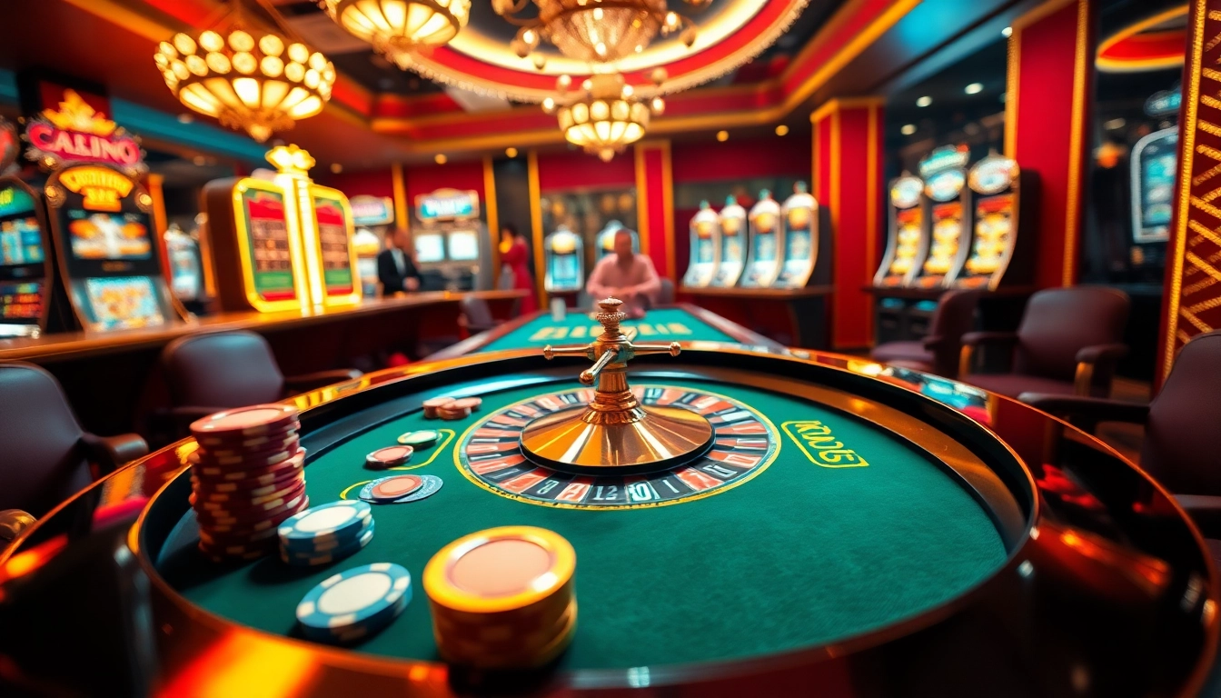 Players enjoying intense action at a poker table highlighting 5z7776 com, surrounded by colorful chips and casino excitement.