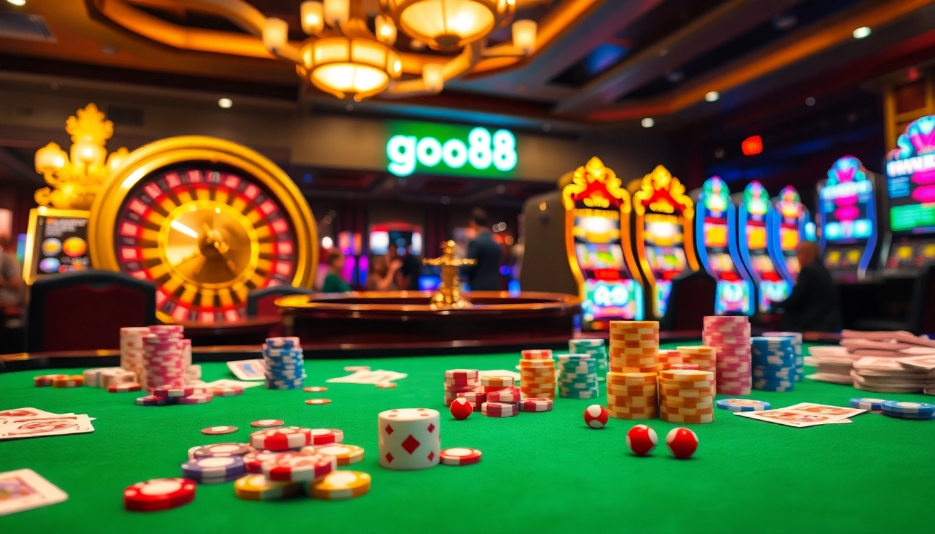 Experience the thrill of go88 gaming with vibrant casino tables, exciting slot machines, and lively players.