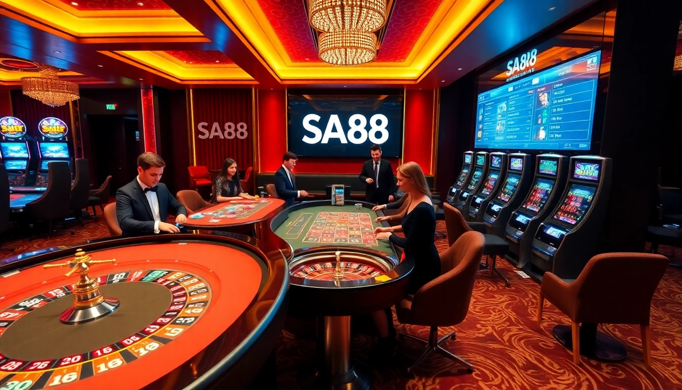 Experience thrilling gaming action at SA88 with vibrant casino tables and engaging players.