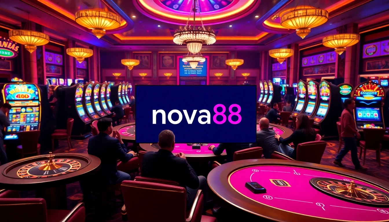 Players enjoying a thrilling poker game at nova88's luxurious casino.