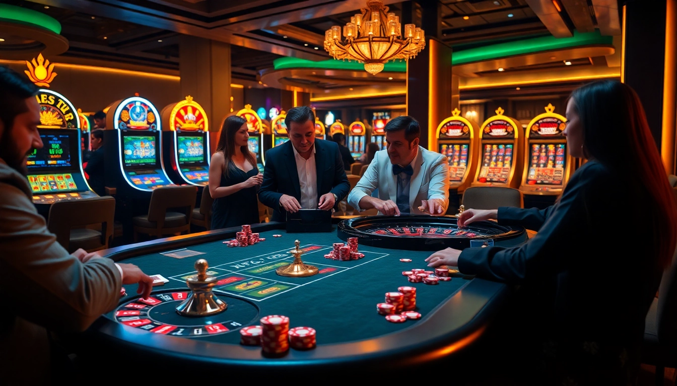 Experience the thrill of KJC casino gaming at a vibrant gambling table with players in action.