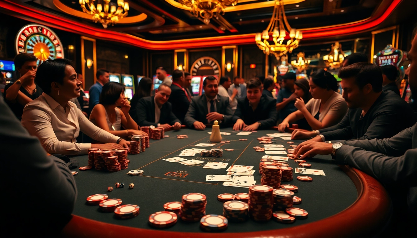 Experience thrilling แทงบอล action at a luxurious casino table with poker chips and cards.