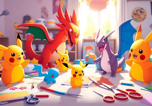 Vibrant Pokemon SVG crafting scene with Pikachu and Cricut tools